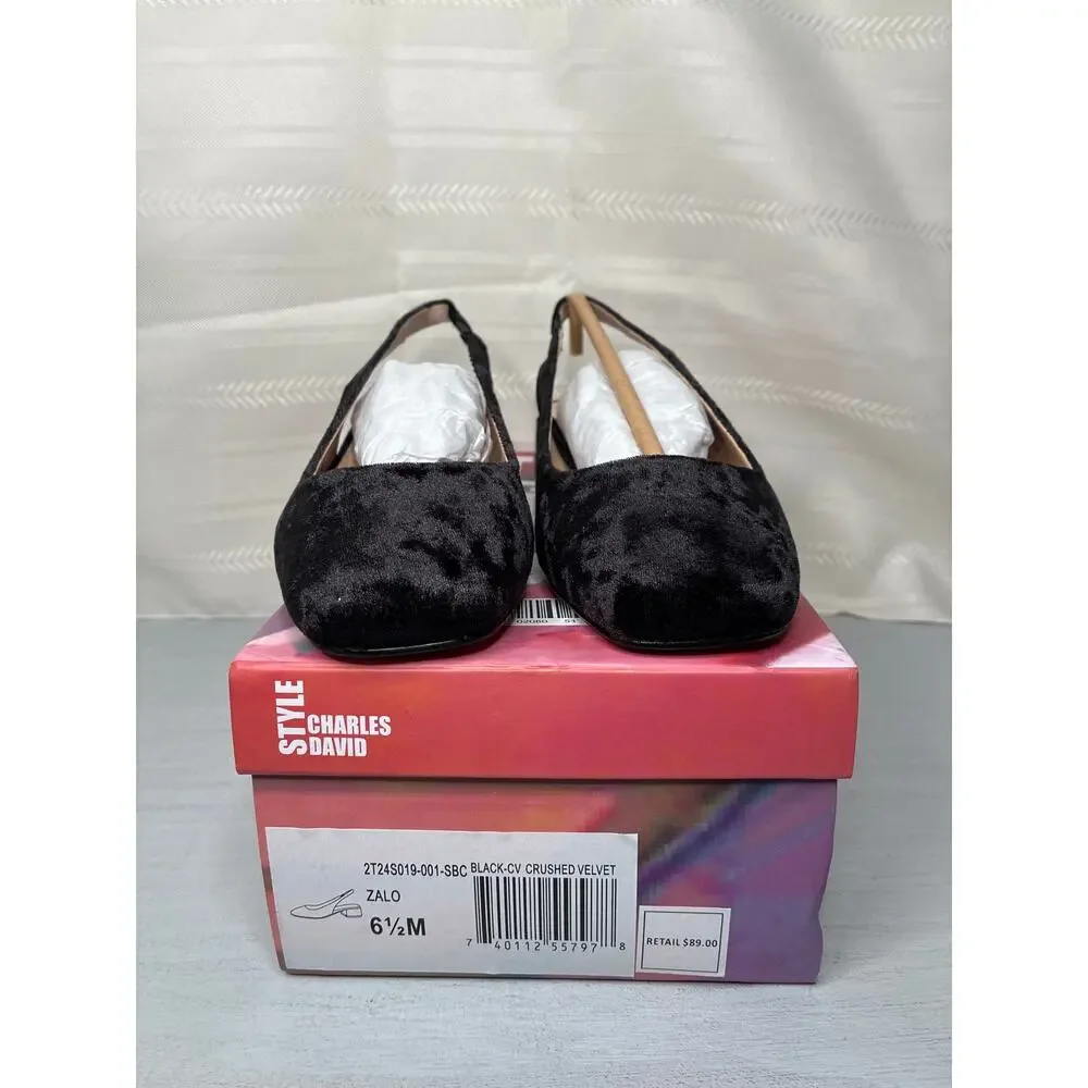 Charles David Zalo Womens Pumps Black Crushed Velvet Square Toe Size 6.5 M